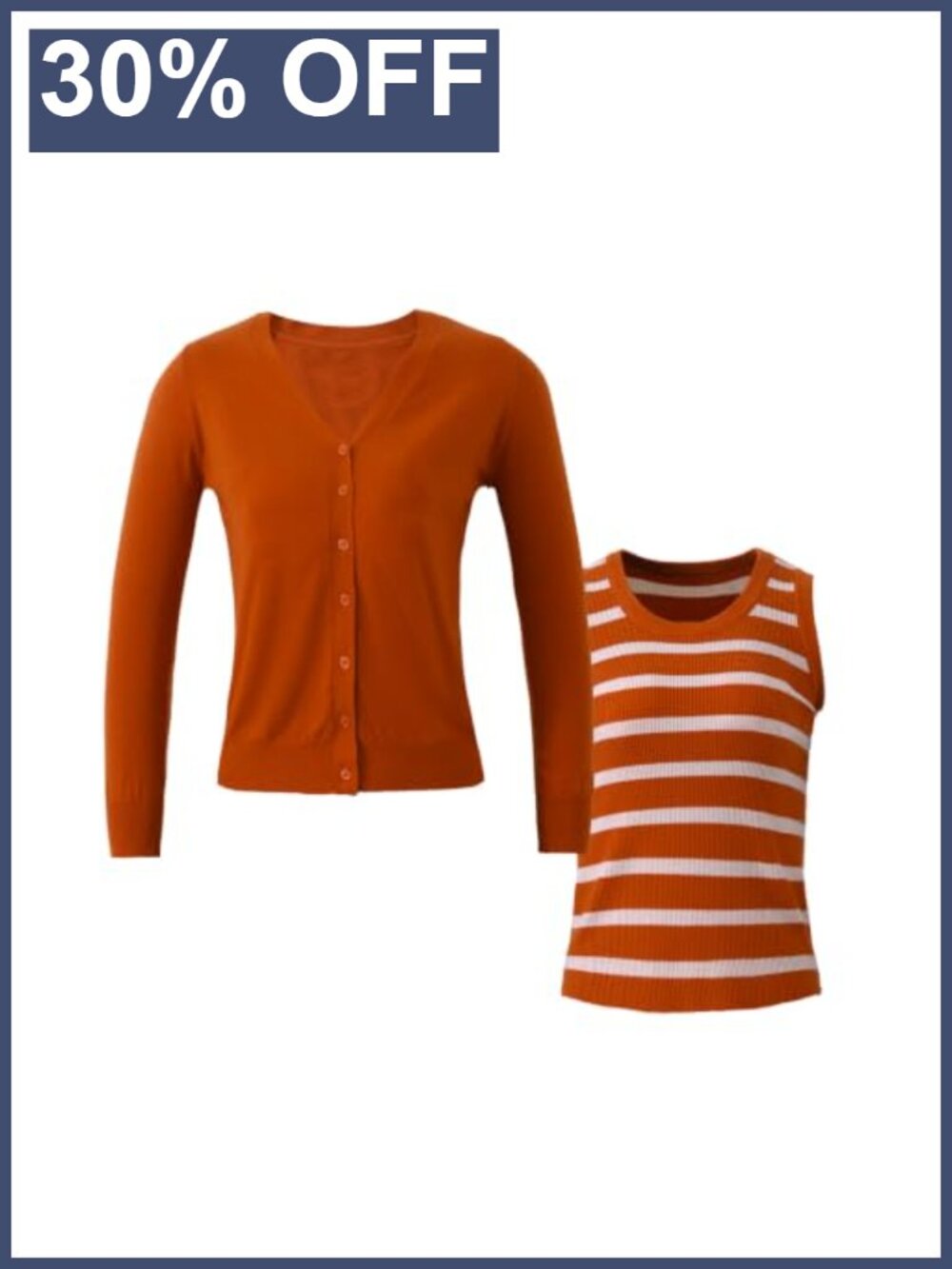 Womens Knit Cardigan and Striped Vest Two Piece Sweater Set